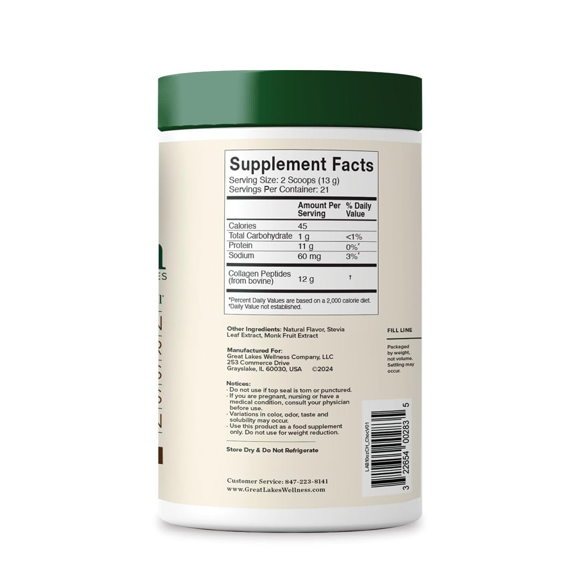 Collagen Peptides Powder, Chocolate, 10 oz K93313