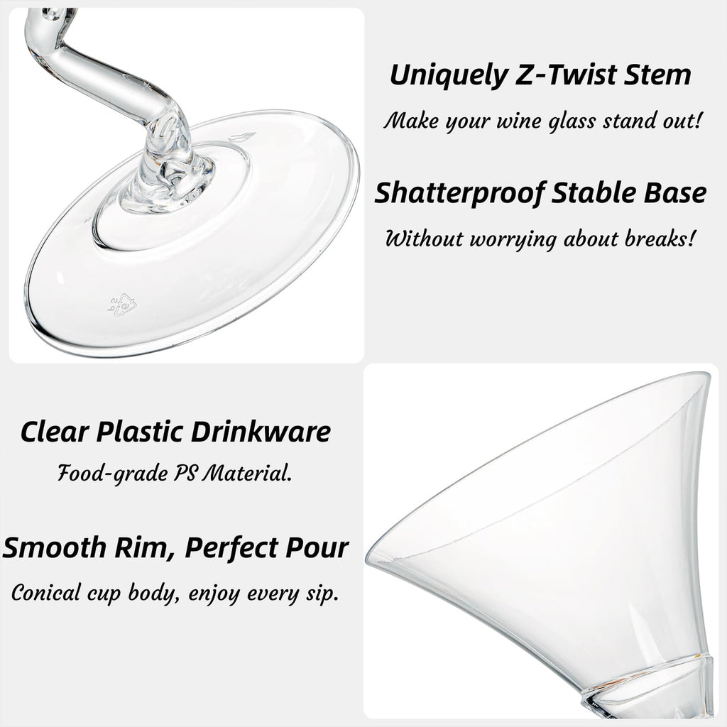 18 Pack 5 Oz Plastic Martini Glasses with Twisted Stem C943
