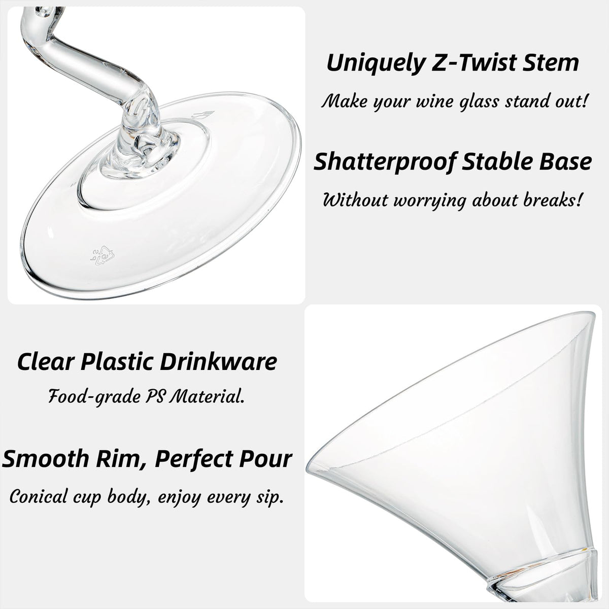 18 Pack 5 Oz Plastic Martini Glasses with Twisted Stem C943