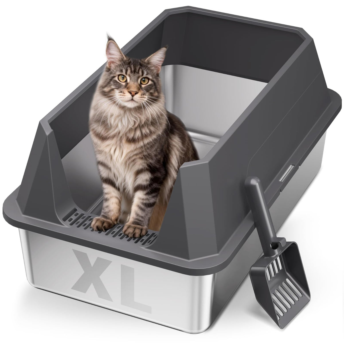 Stainless Steel Litter Box with Scoop Y84195