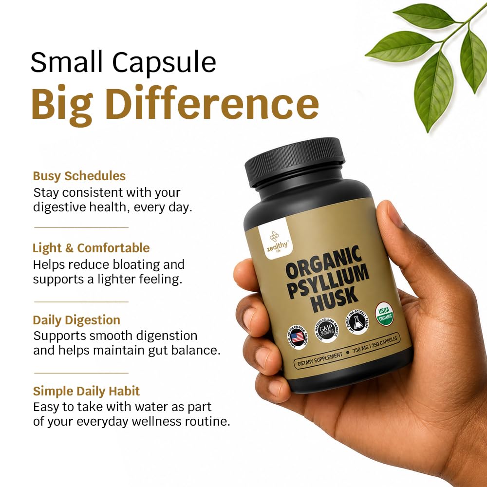 Organic Psyllium Husk Capsules 750 mg Fiber Supplement 250 Capsules Pack of 2 Q12855