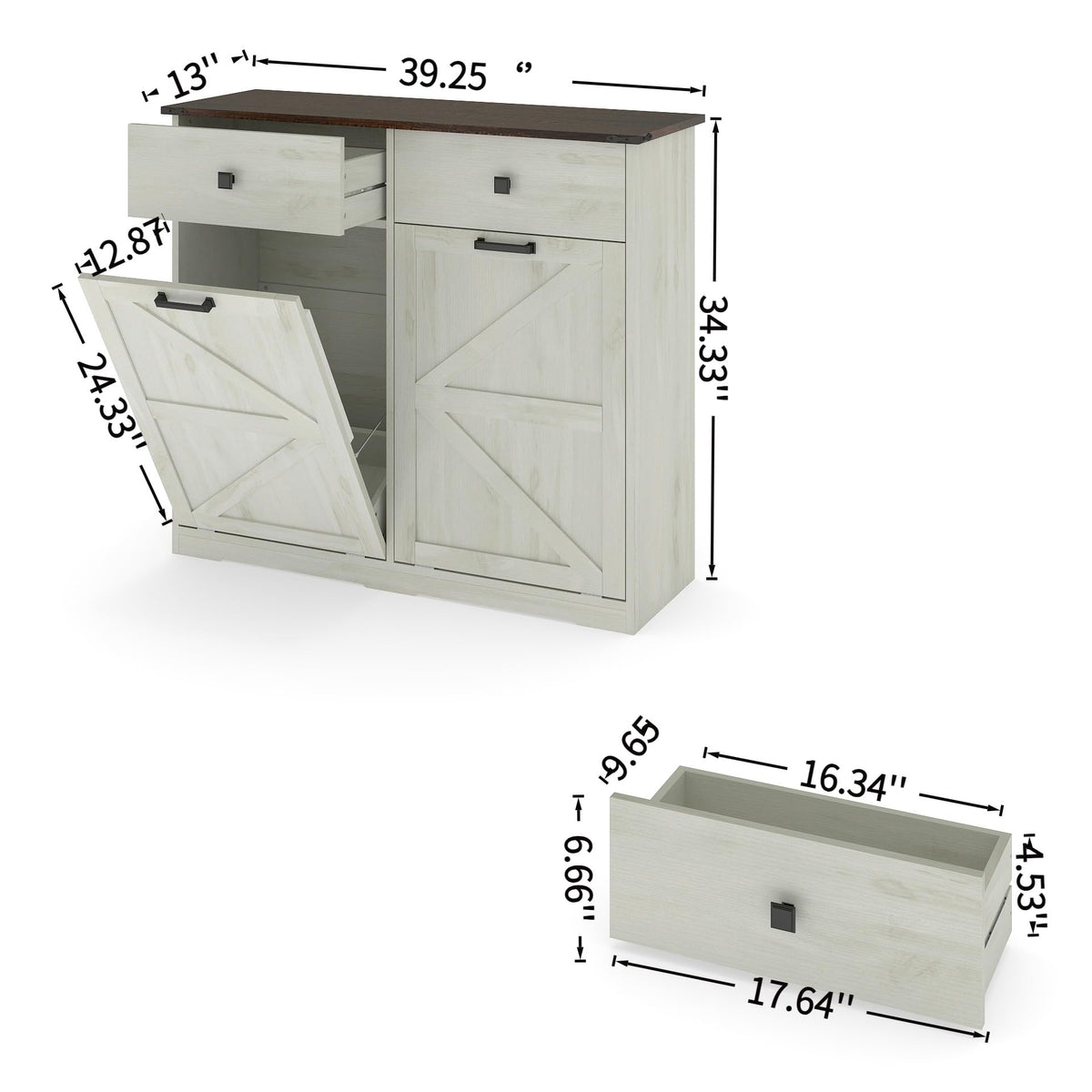 20 Gallon Double Tilt-Out Trash Can Cabinet White S167695
