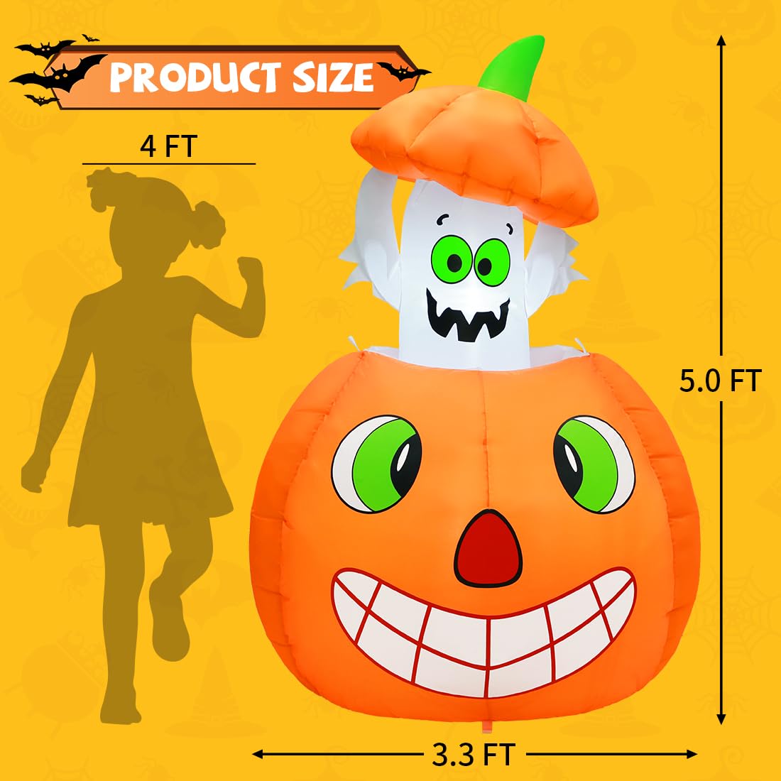 5 FT Animated Pumpkin Ghost Inflatable Outdoor Decoration S3308