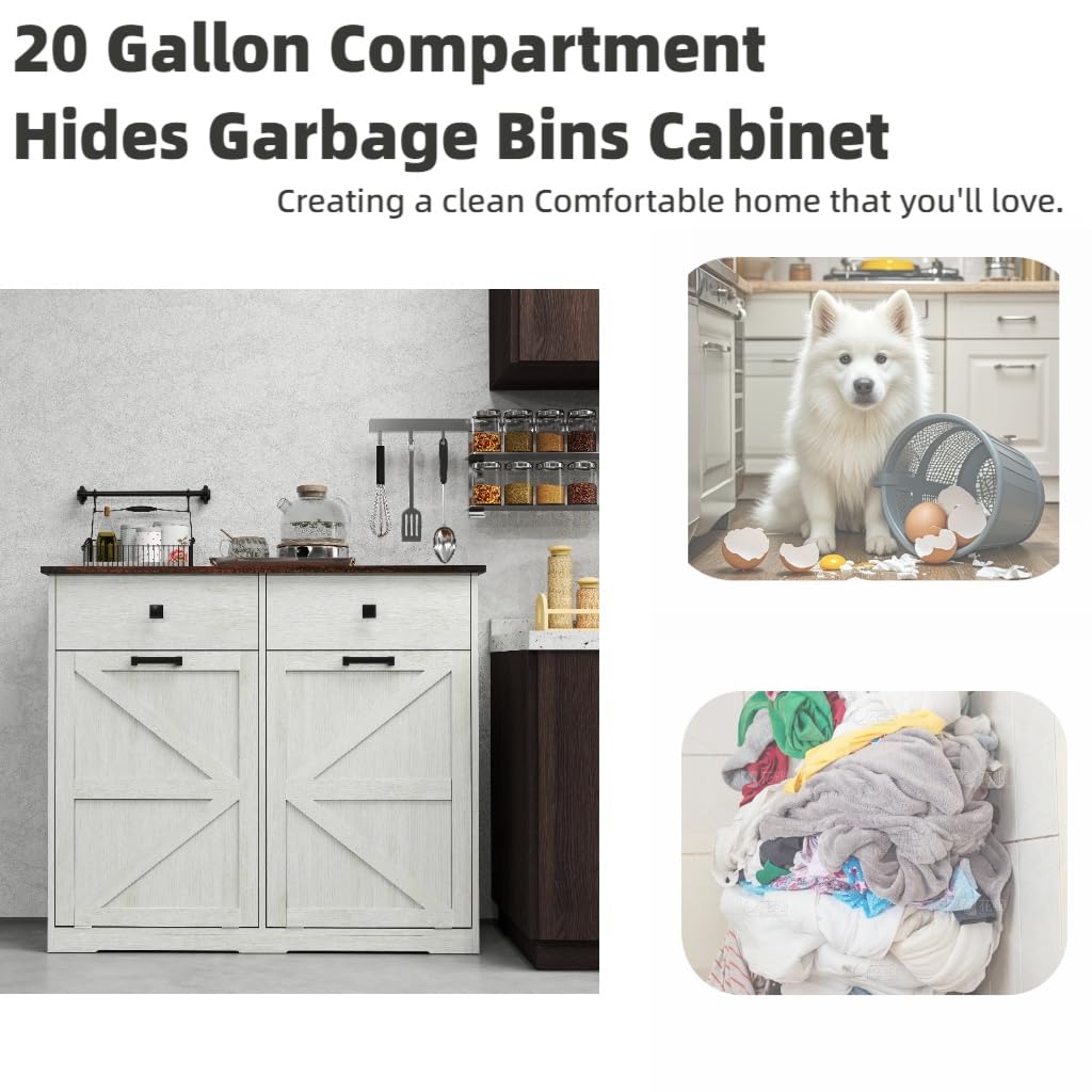 20 Gallon Double Tilt-Out Trash Can Cabinet White S167695