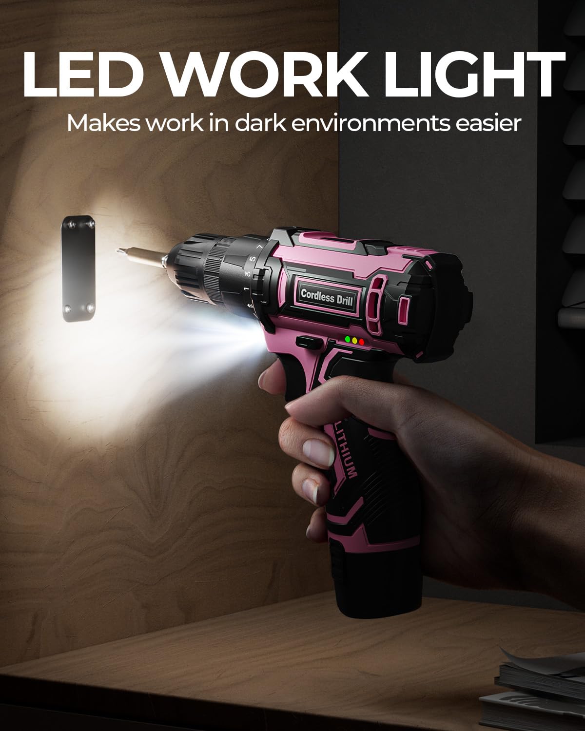 Pink Cordless Drill Set with Battery & Charger K1607