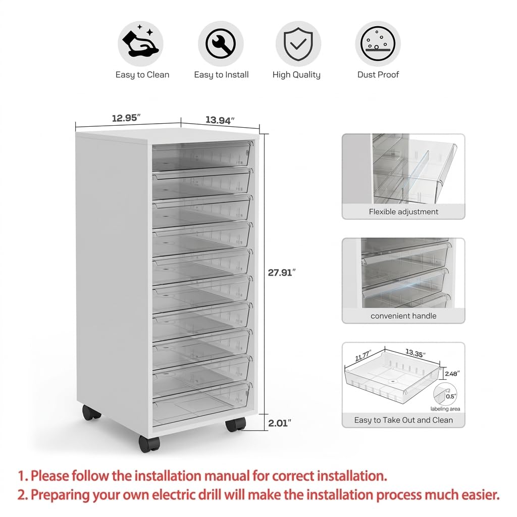 White 10 Drawer Rolling Storage Cart P8109