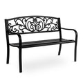 50in Black Metal Outdoor Bench with Armrests U773599