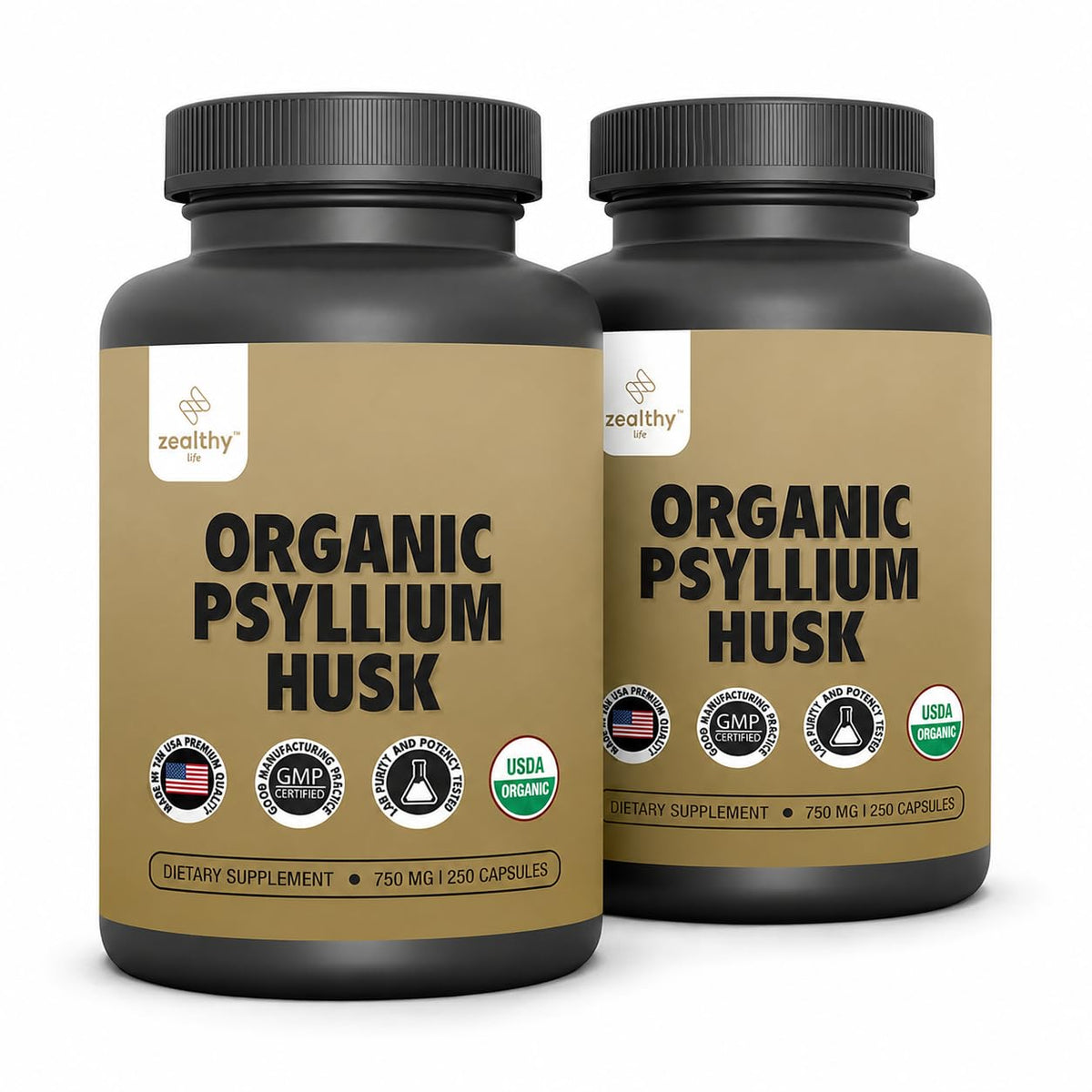 Organic Psyllium Husk Capsules 750 mg Fiber Supplement 250 Capsules Pack of 2 Q12855