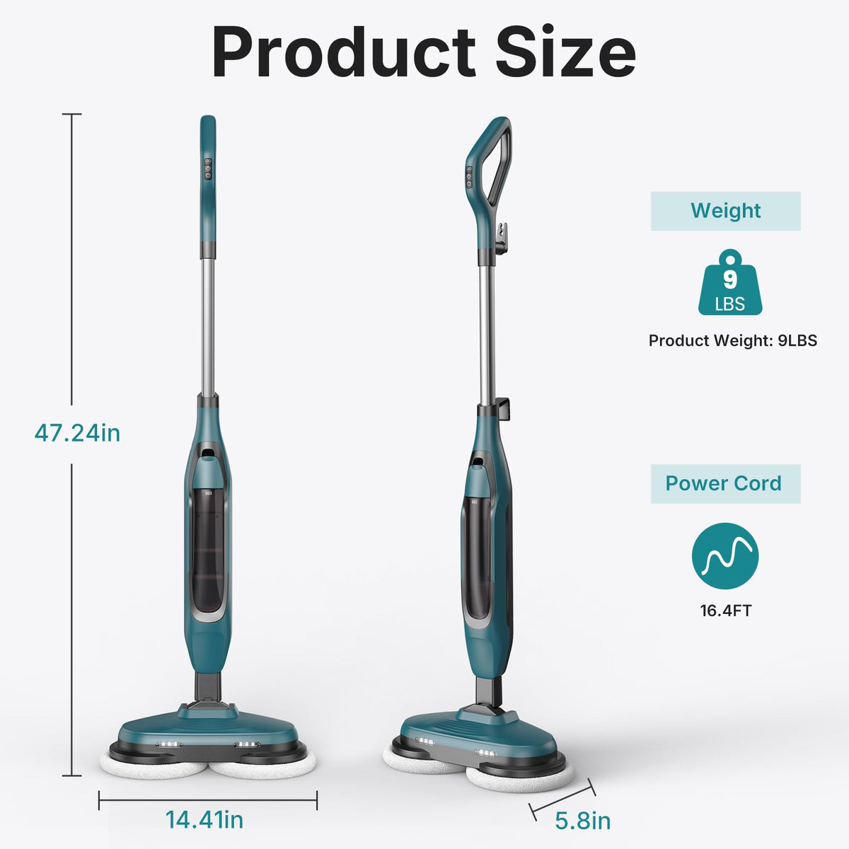 Steam Mop with Rotating Pads, 4 Cleaning Modes D19419