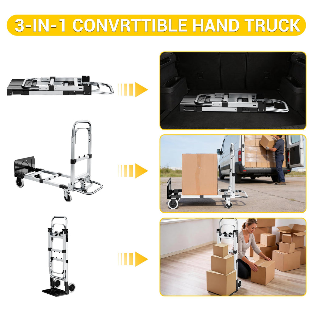 3 in 1 Folding Hand Truck 600lbs Capacity Heavy Duty Q72115
