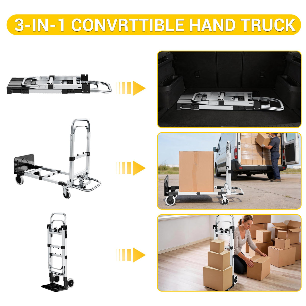 3 in 1 Folding Hand Truck 600lbs Capacity Heavy Duty Q72115
