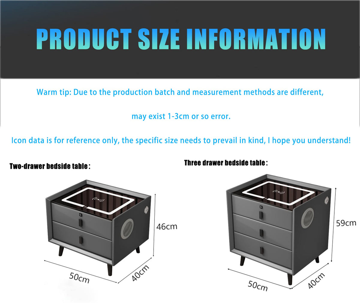 Gray 3 Drawer Smart Bedside Table X2571