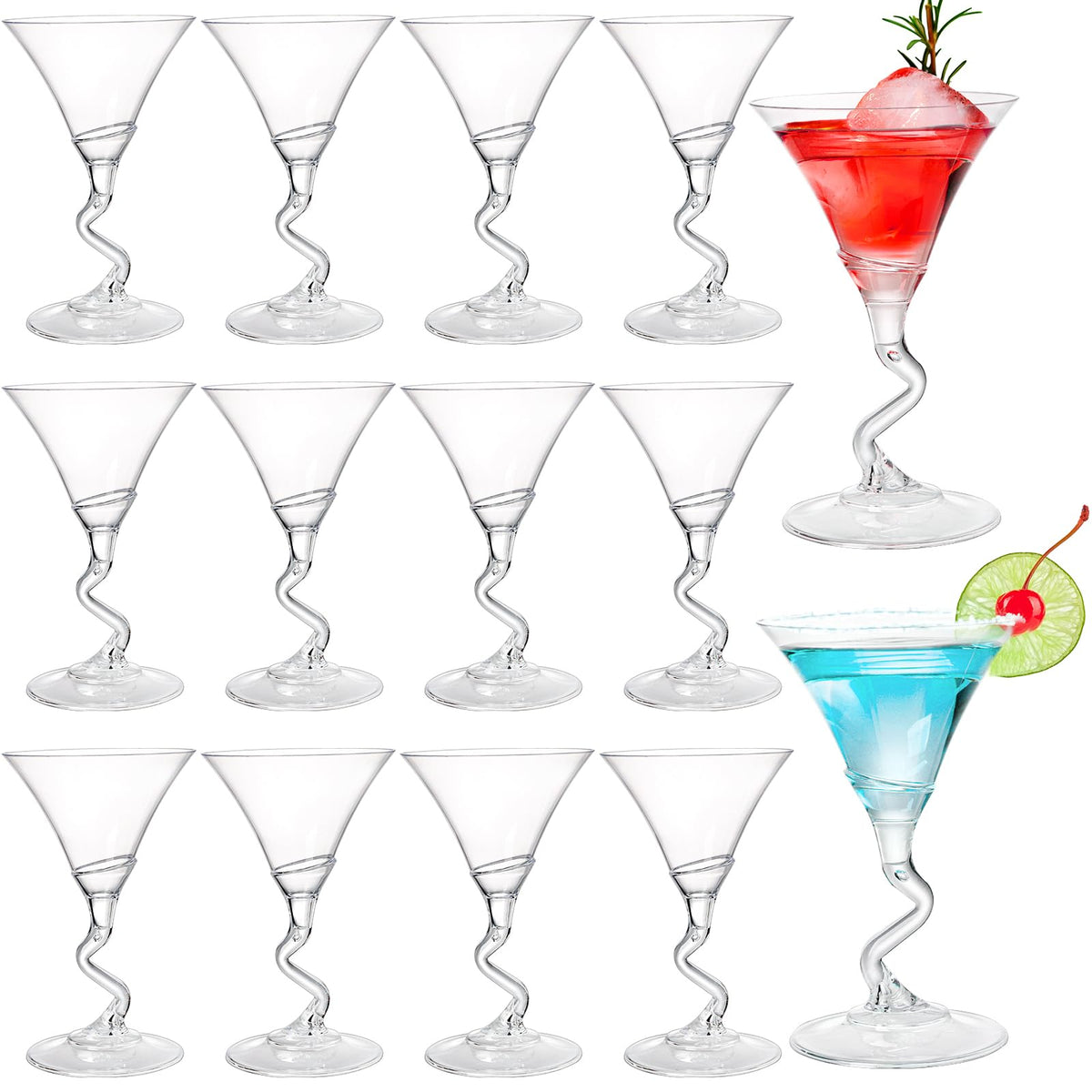18 Pack 5 Oz Plastic Martini Glasses with Twisted Stem C943