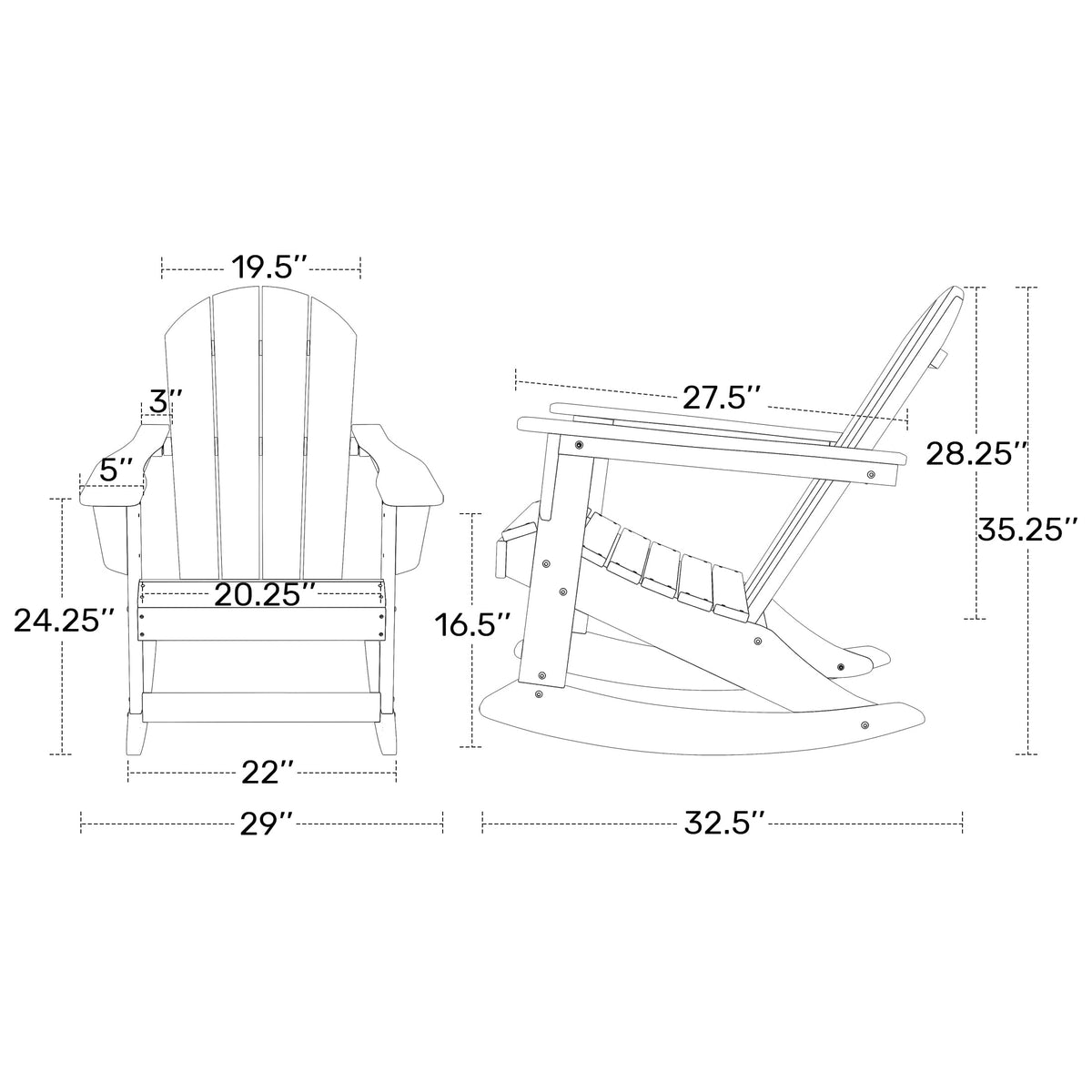 HDPE Outdoor Rocking Adirondack Chair Set of 2, Pacific Blue X900248