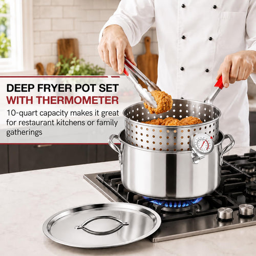 10 QT Stainless Steel Deep Fryer Pot with Basket K35998