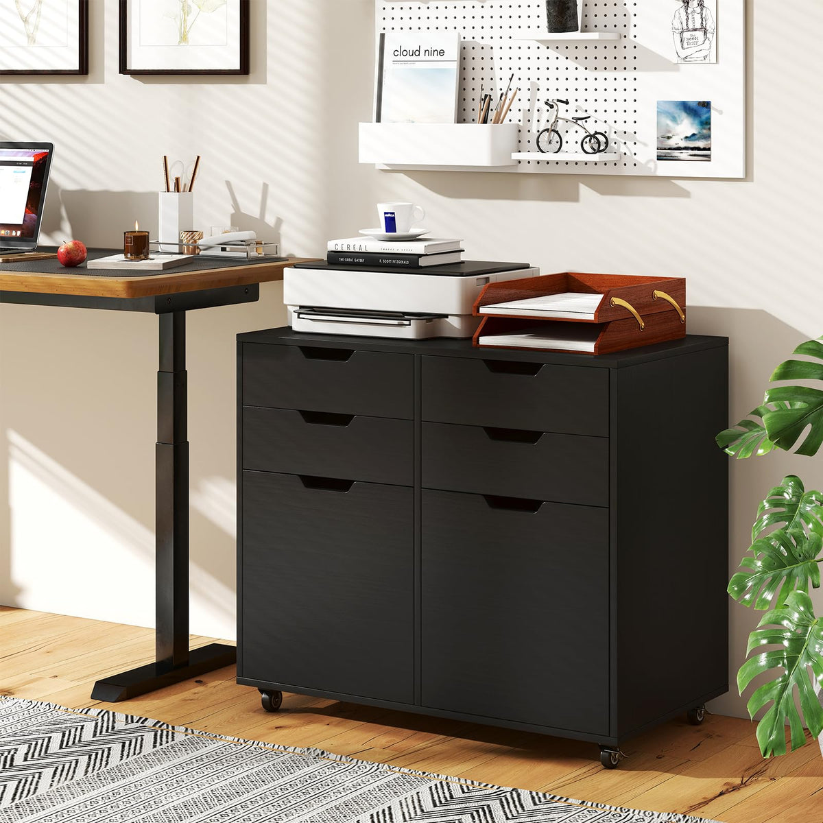 Black 4-Drawer Rolling File Cabinet V150