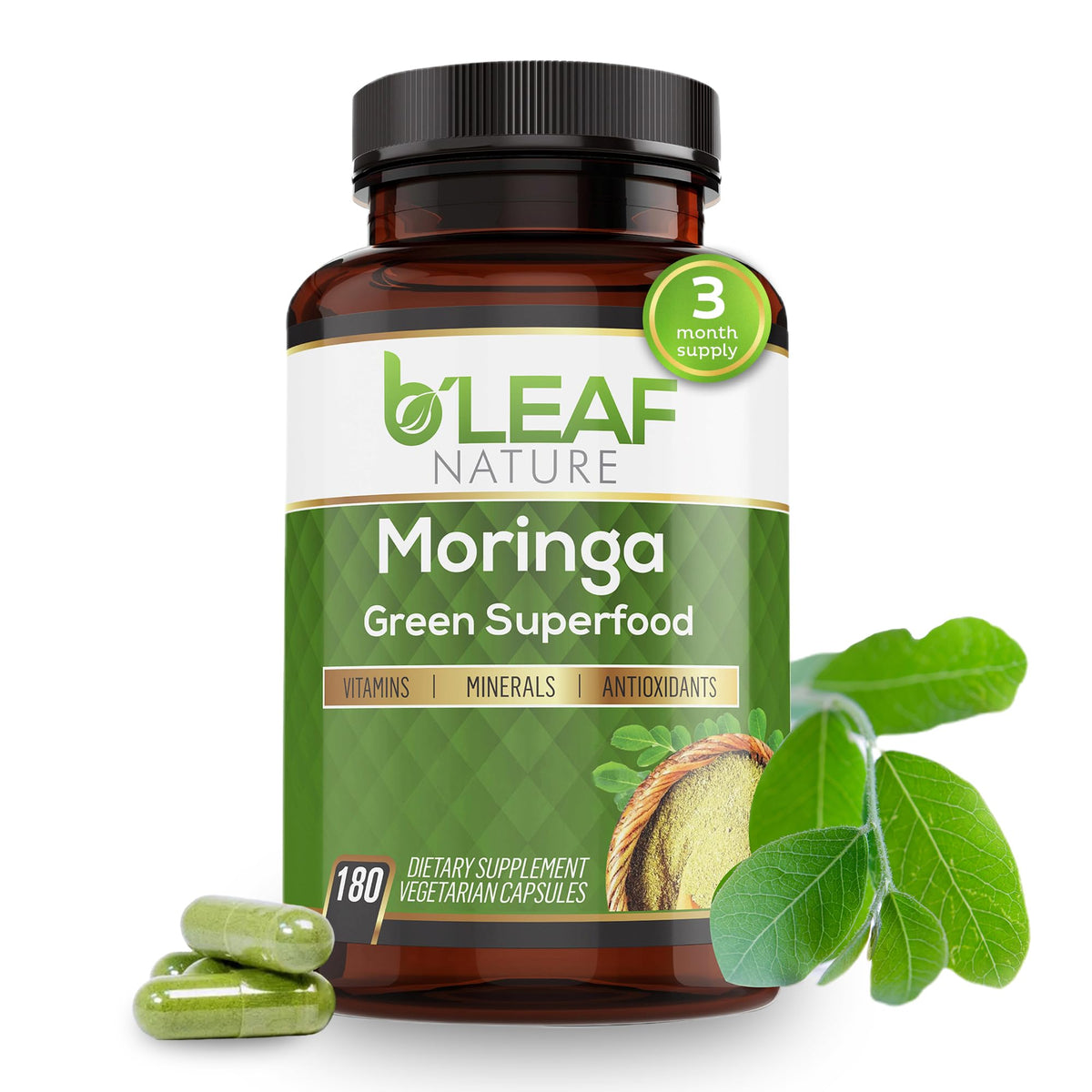 Moringa Leaf Vegan Capsules 1000mg 180 Count F637984