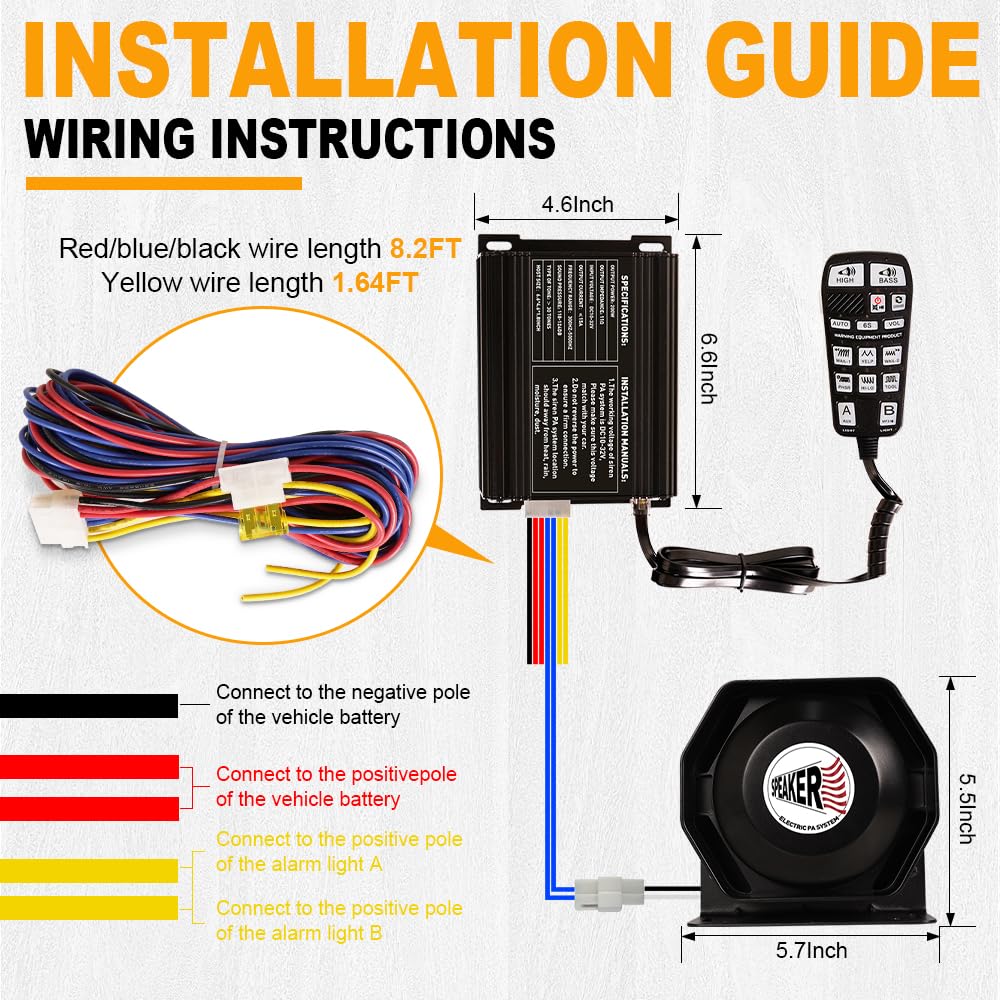 200W Multi-Tones PA Siren Speaker with Handheld Controller & Mic J957116