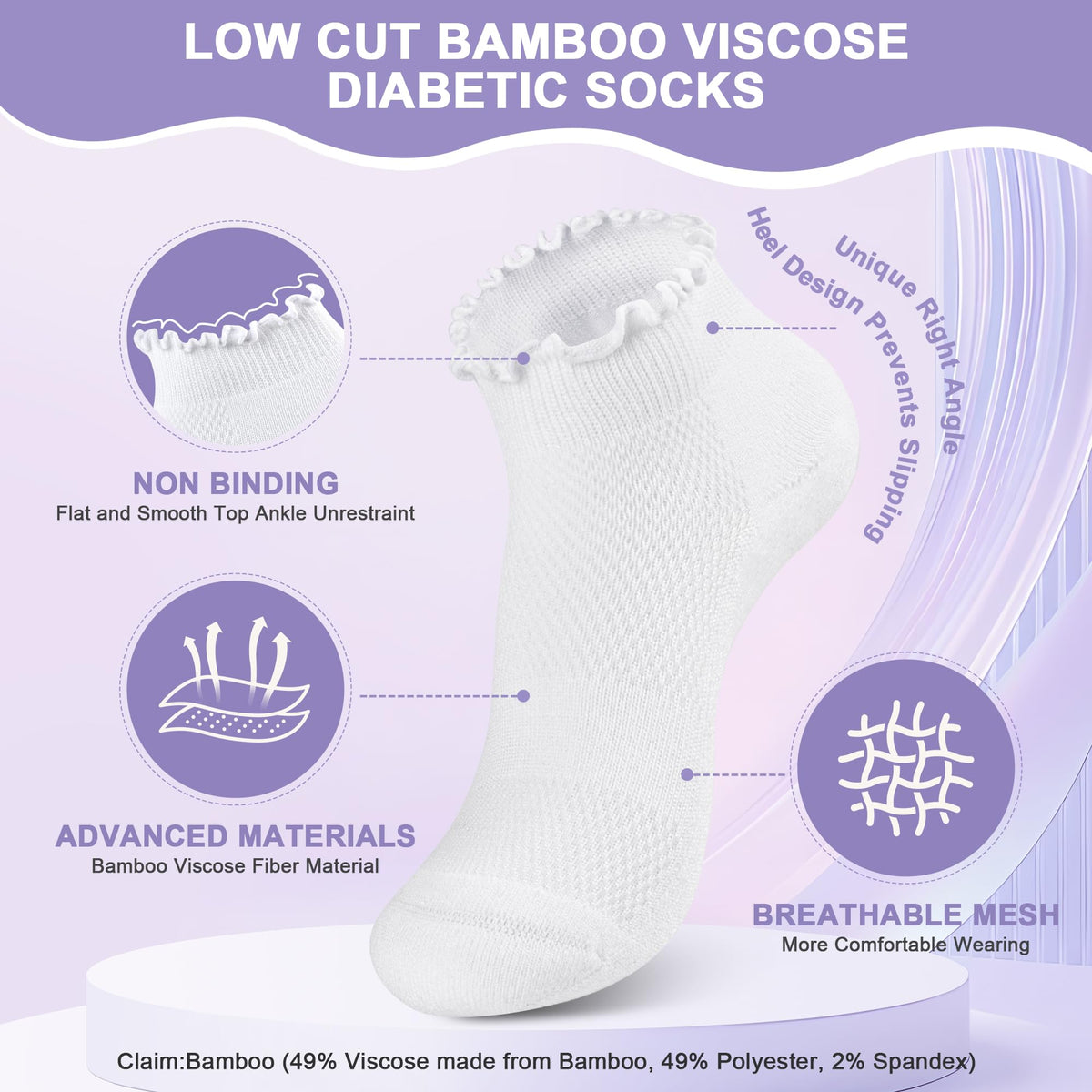 White Low Cut Diabetic Ankle Socks 6 Pairs X949107