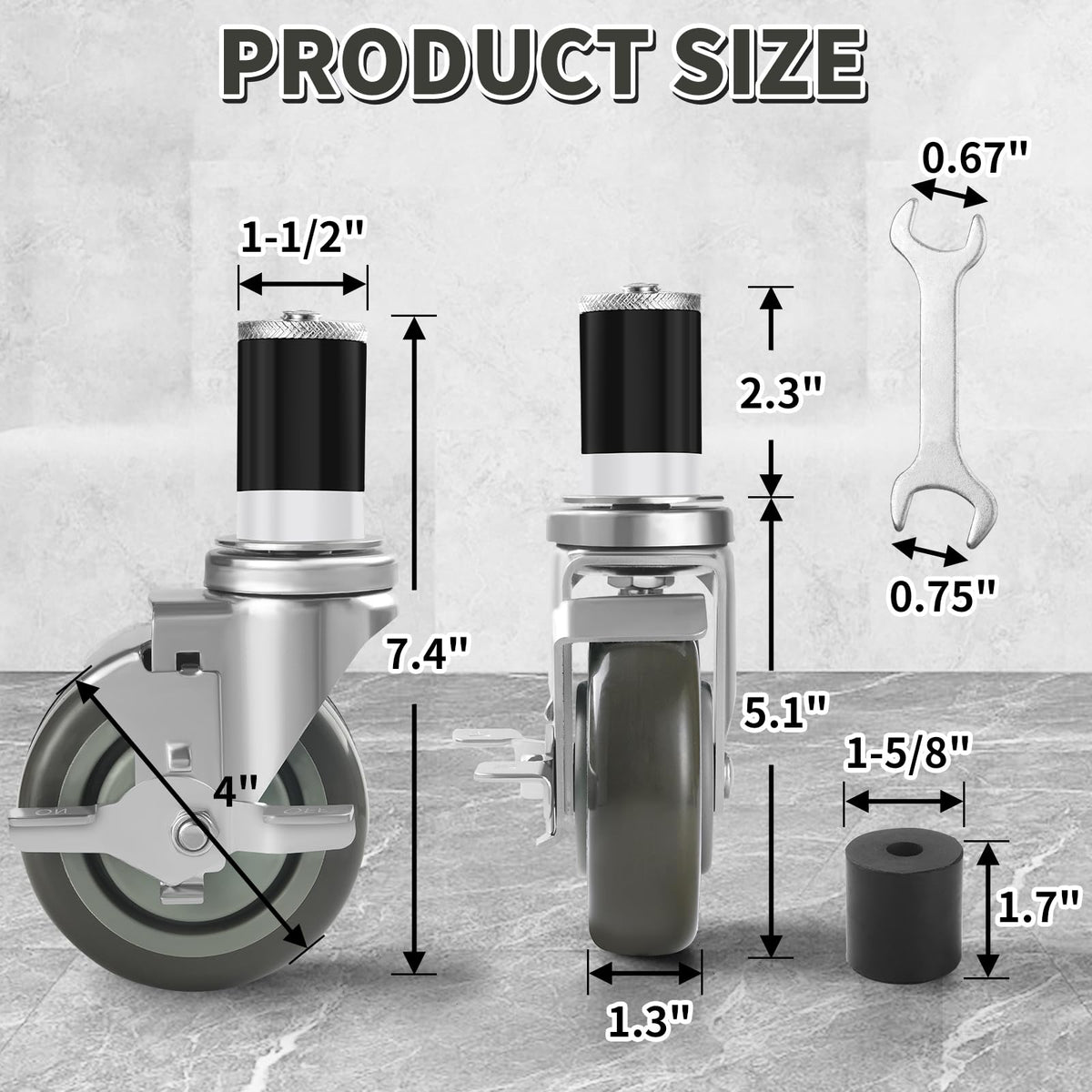 4 Inches Stem Caster Set of 4 with Side Brake N42038