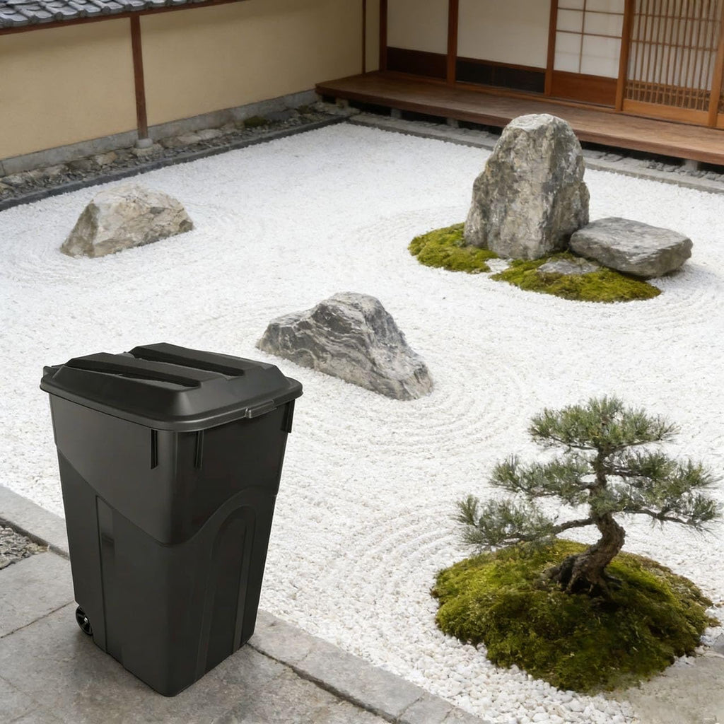 45 Gallon Black Wheeled Garbage Can with Attached Lid O127940