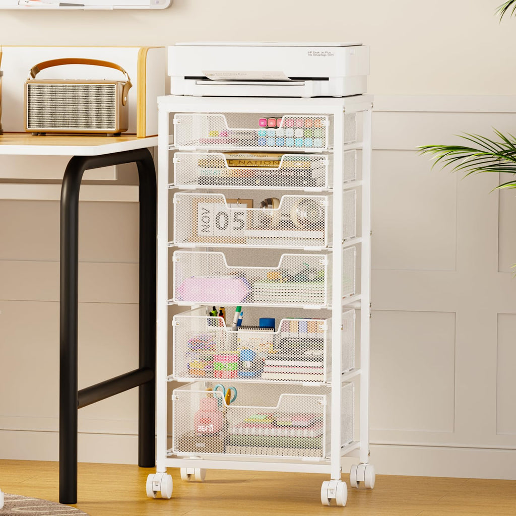 6 Drawers Rolling Utility Cart with Wooden Tabletop K914512