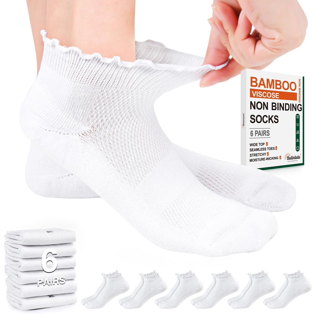 White Low Cut Diabetic Ankle Socks 6 Pairs X949107