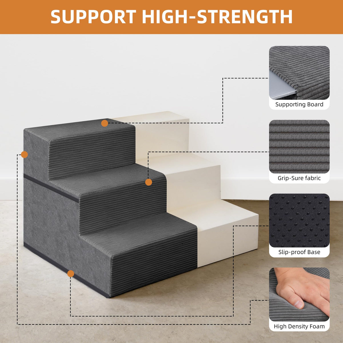 3-Step Non-Slip Dog Stairs with Washable Cover J64841