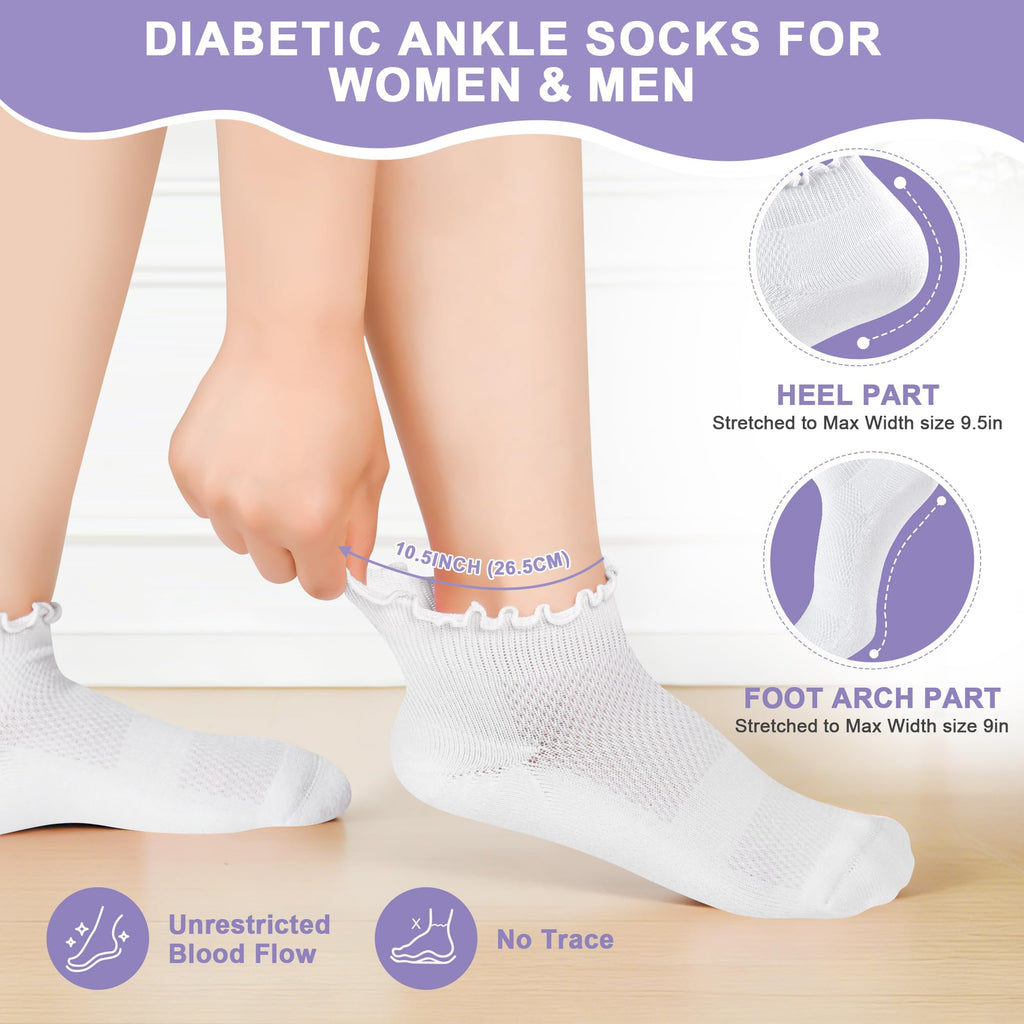 White Low Cut Diabetic Ankle Socks 6 Pairs X949107