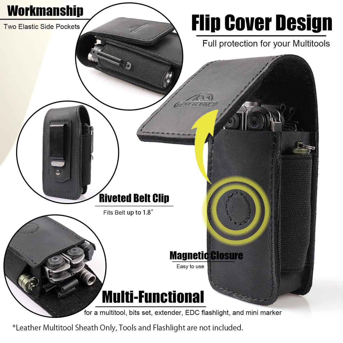 Leather Multitool Sheath with Belt Clip and Magnetic Closure K2340