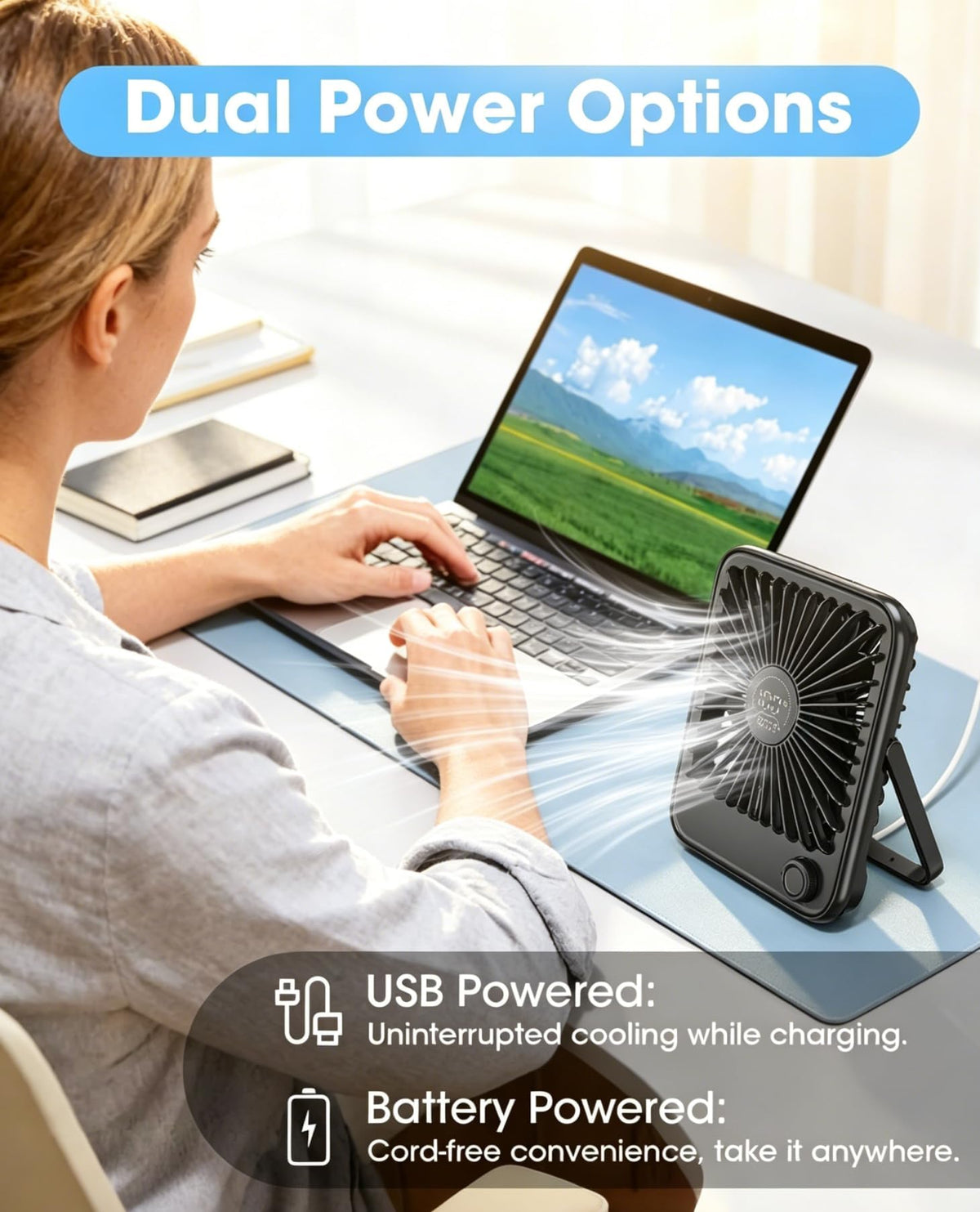 2 Pack Small Rechargeable Quiet Portable Desk Fan F529987