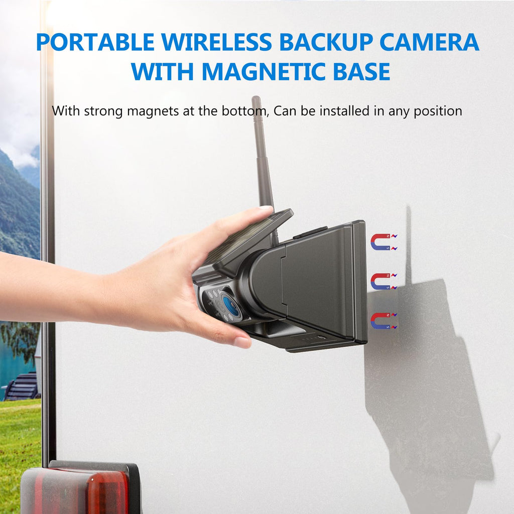 Magnetic Solar Wireless Backup Camera with 7" 1080P Monitor D640