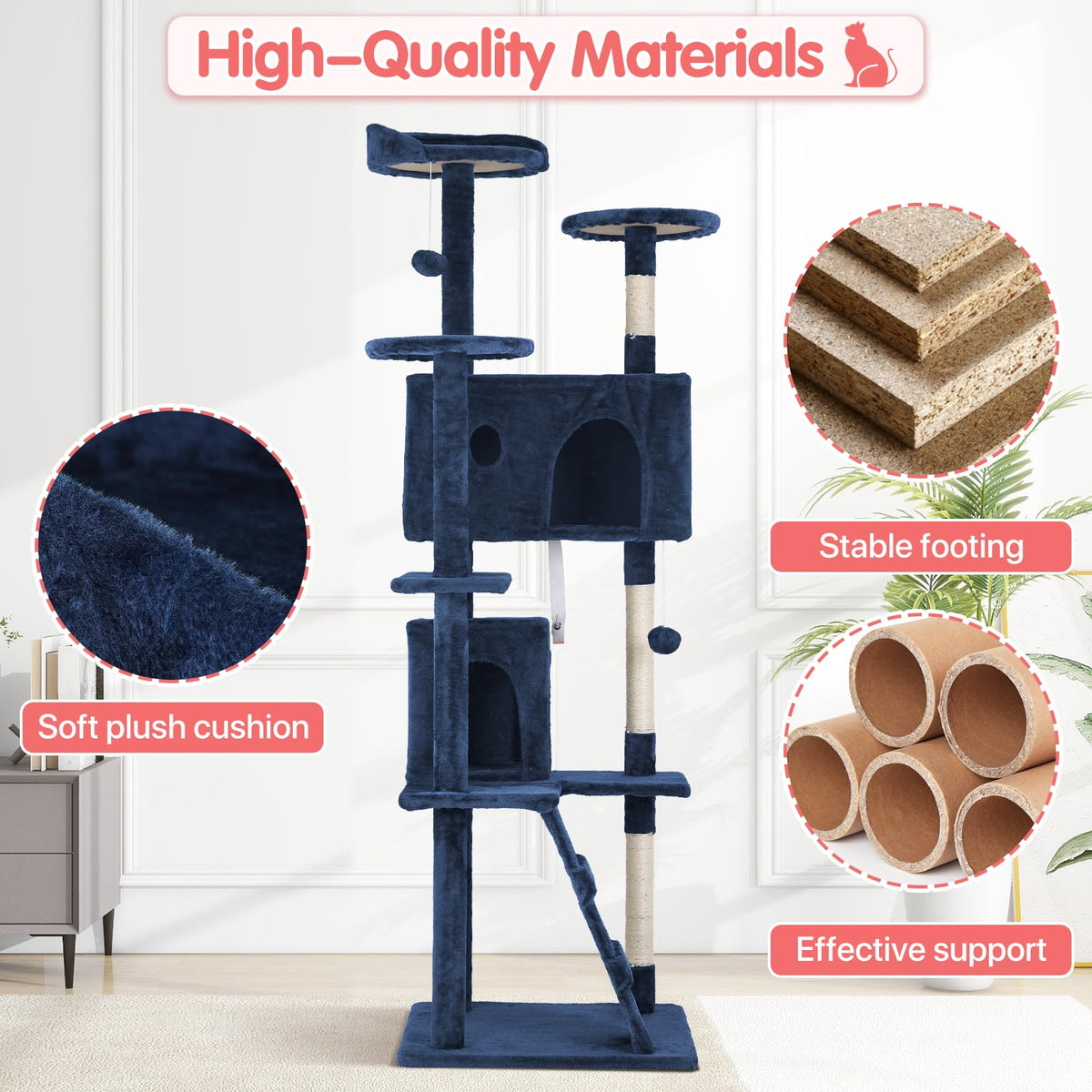 70in Navy Blue Cat Tree with Scratching Post N600