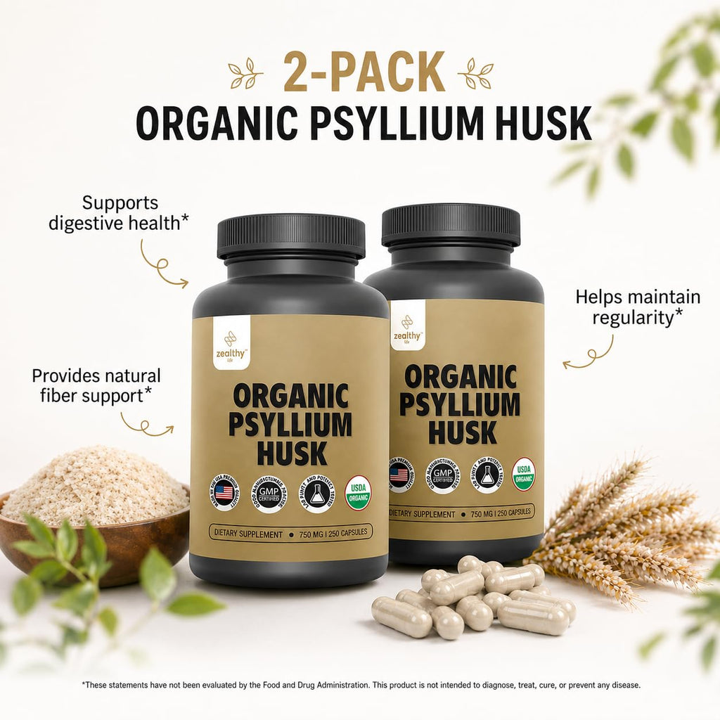 Organic Psyllium Husk Capsules 750 mg Fiber Supplement 250 Capsules Pack of 2 Q12855