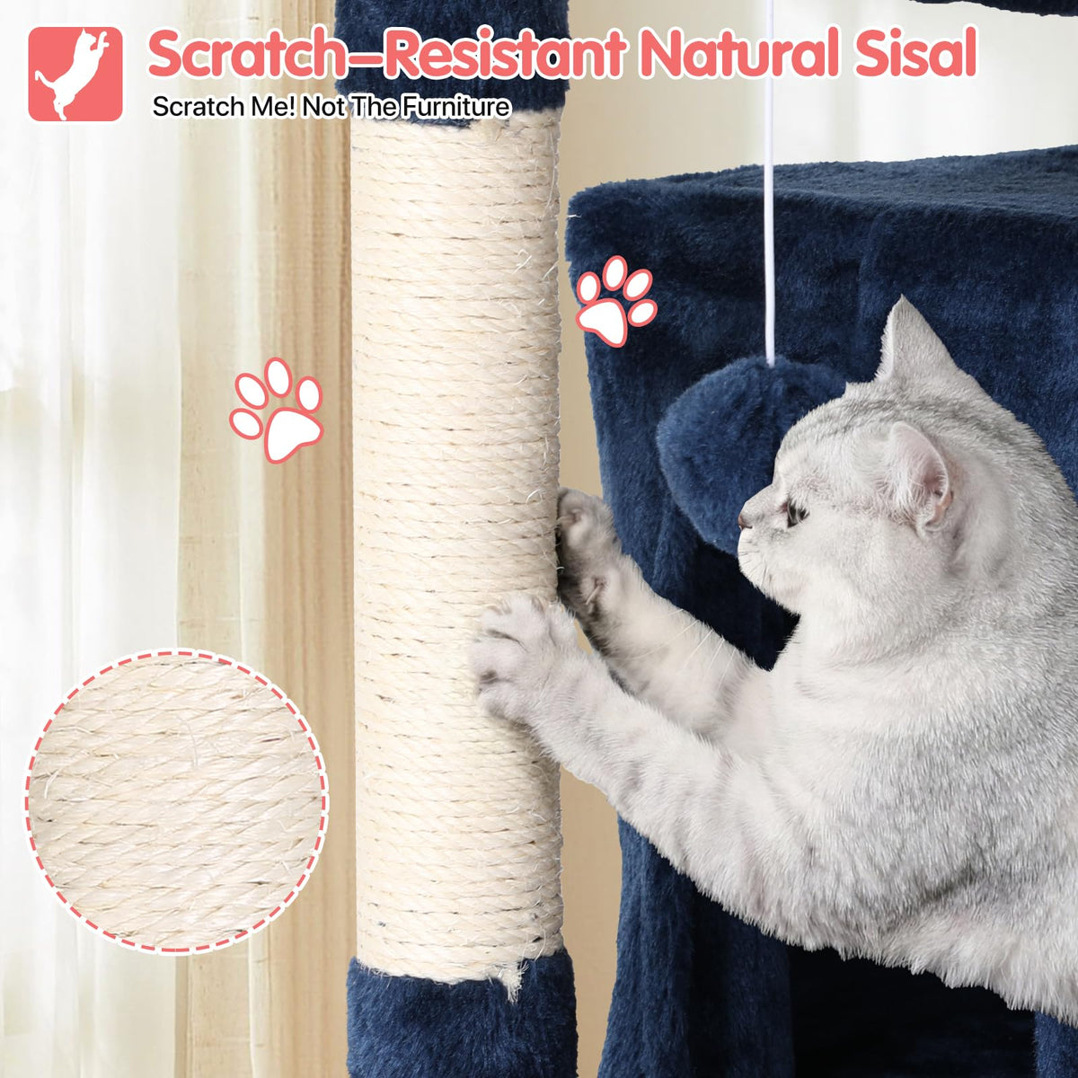 70in Navy Blue Cat Tree with Scratching Post N600