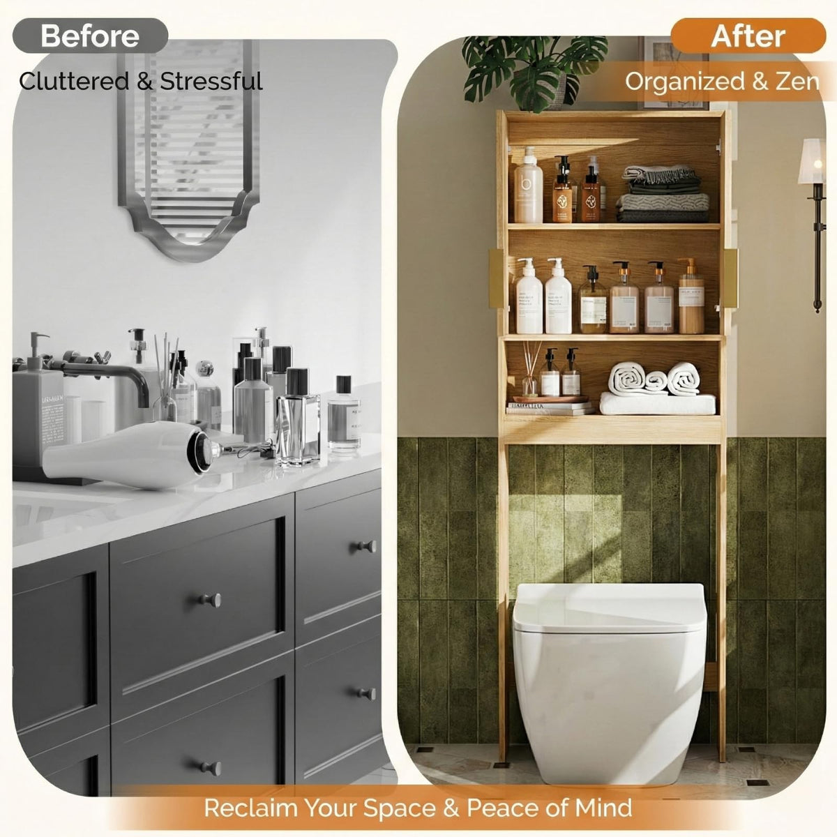 Over The Toilet Storage Cabinet with Adjustable Shelves S983