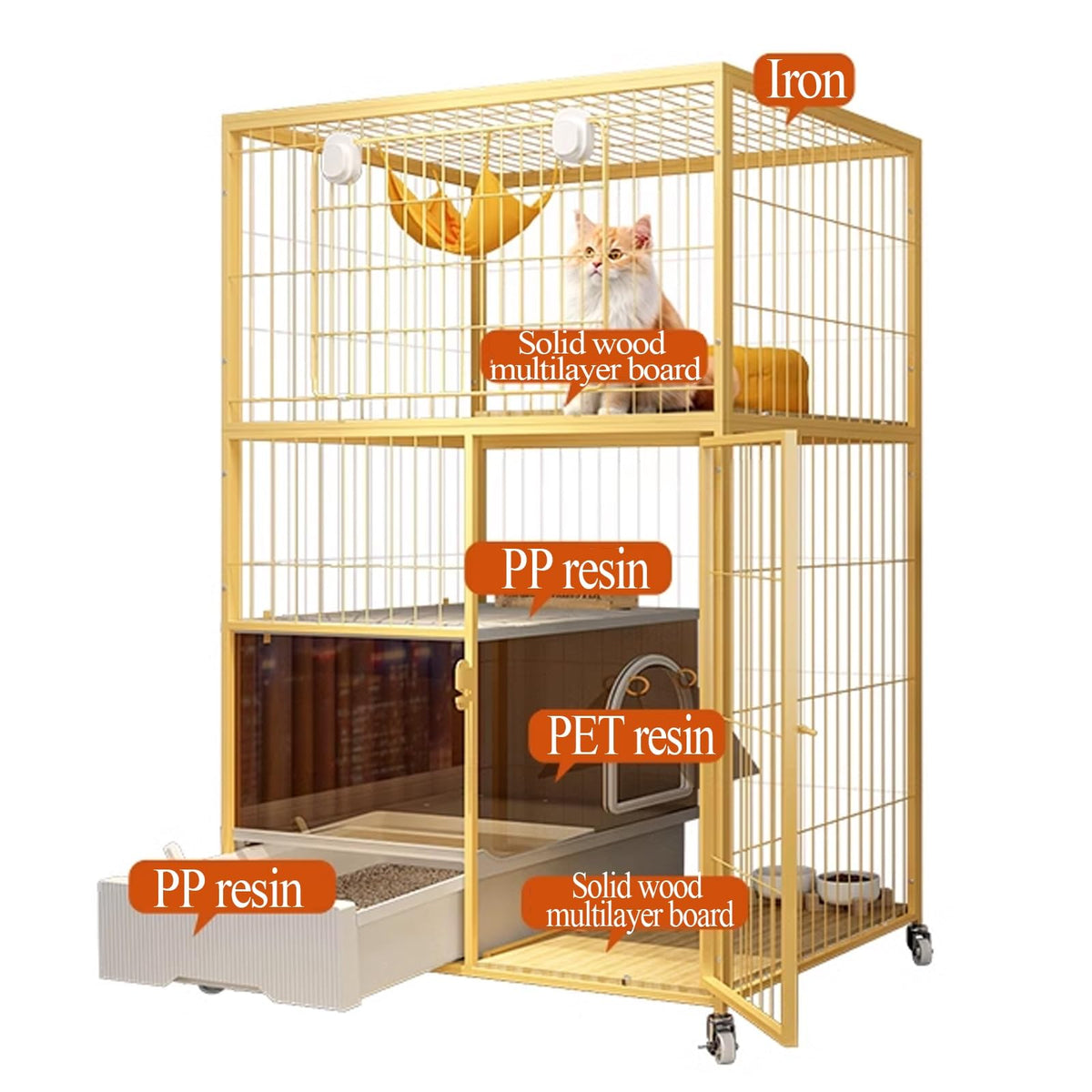 Indoor Cat House with Litter Box Enclosure with Wheels S241
