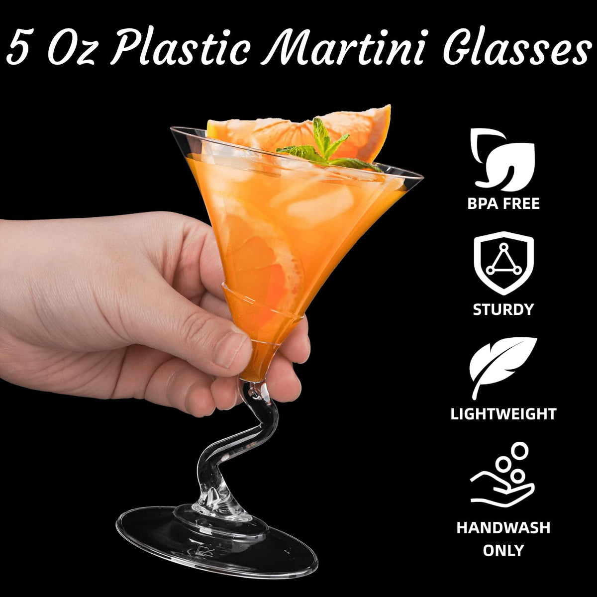 18 Pack 5 Oz Plastic Martini Glasses with Twisted Stem C943