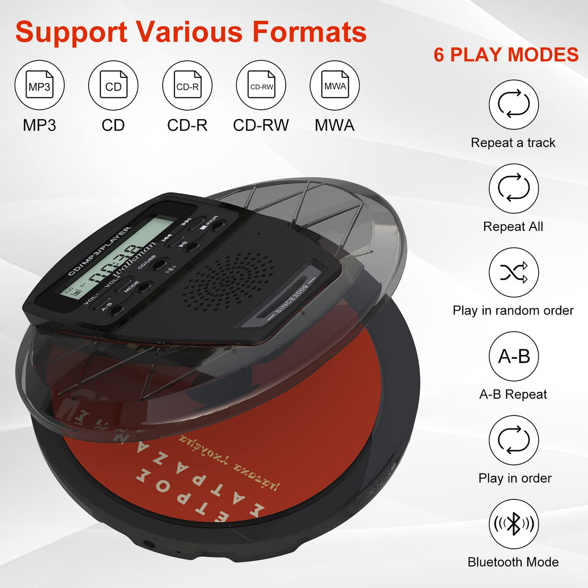 Rechargeable Portable CD Player with Bluetooth C31589
