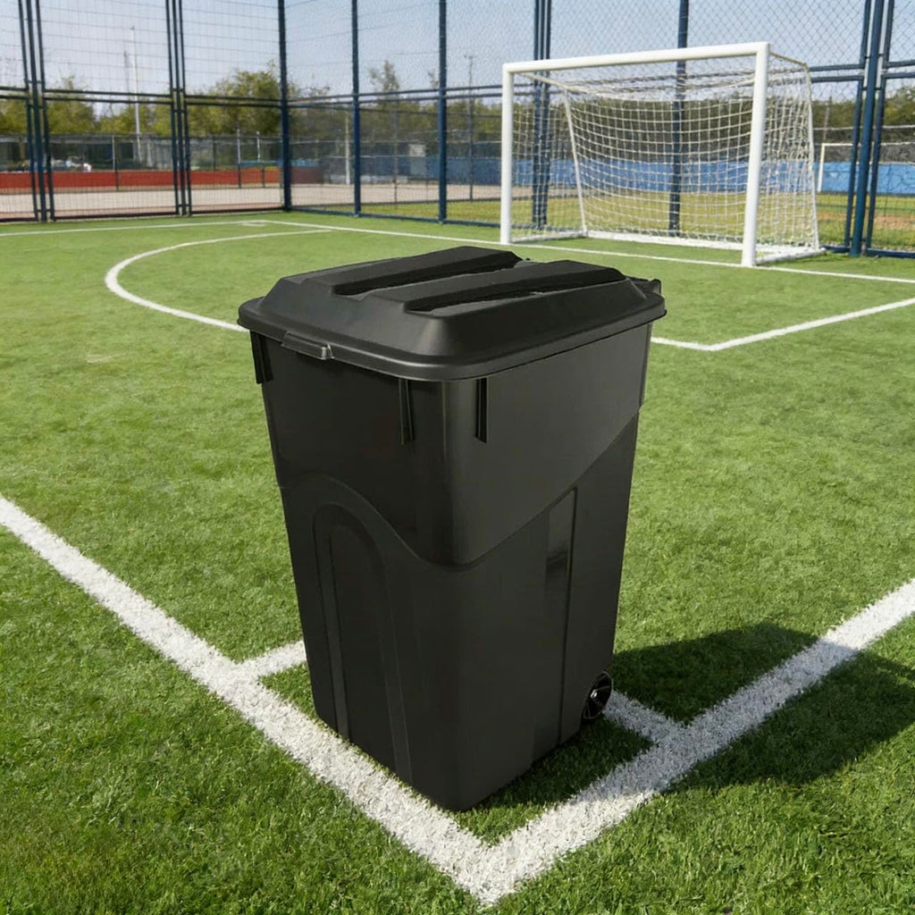 45 Gallon Black Wheeled Garbage Can with Attached Lid O127940