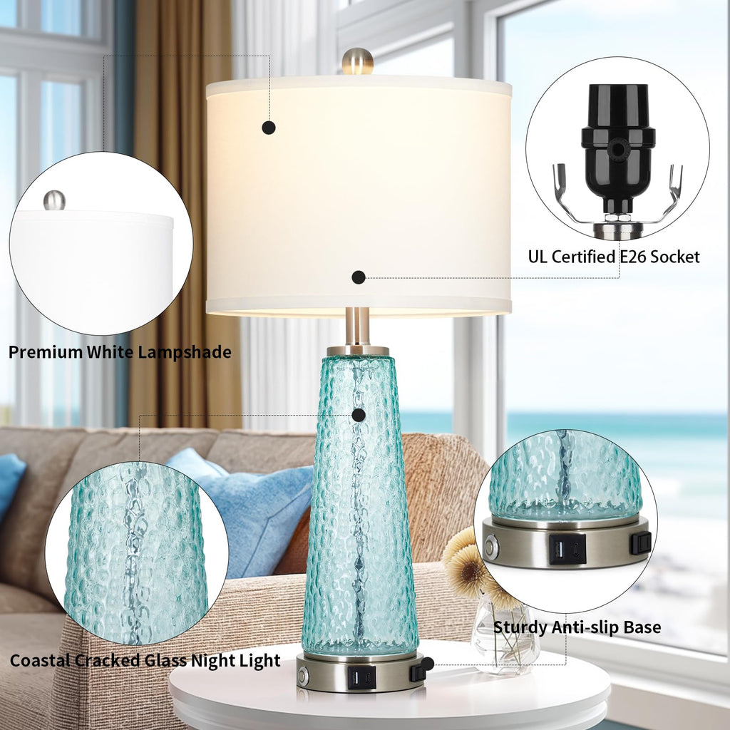 26" Glass Table Lamps with USB A+C Ports & Outlet N17592