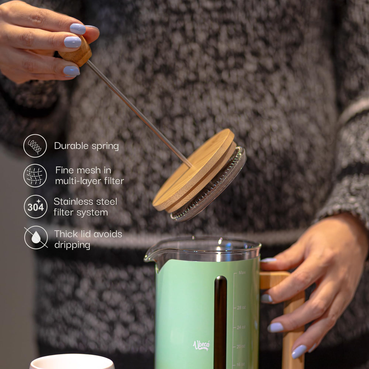 34 oz Mint Green Borosilicate Glass French Press T705123