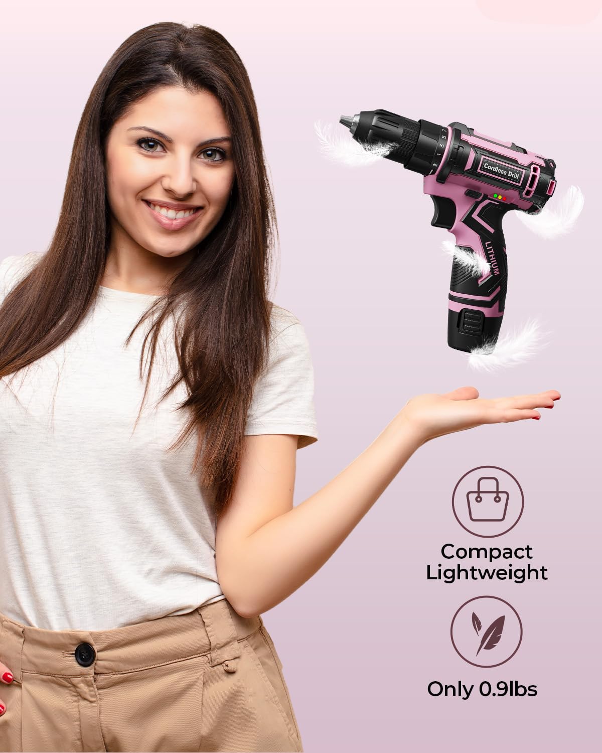 Pink Cordless Drill Set with Battery & Charger K1607