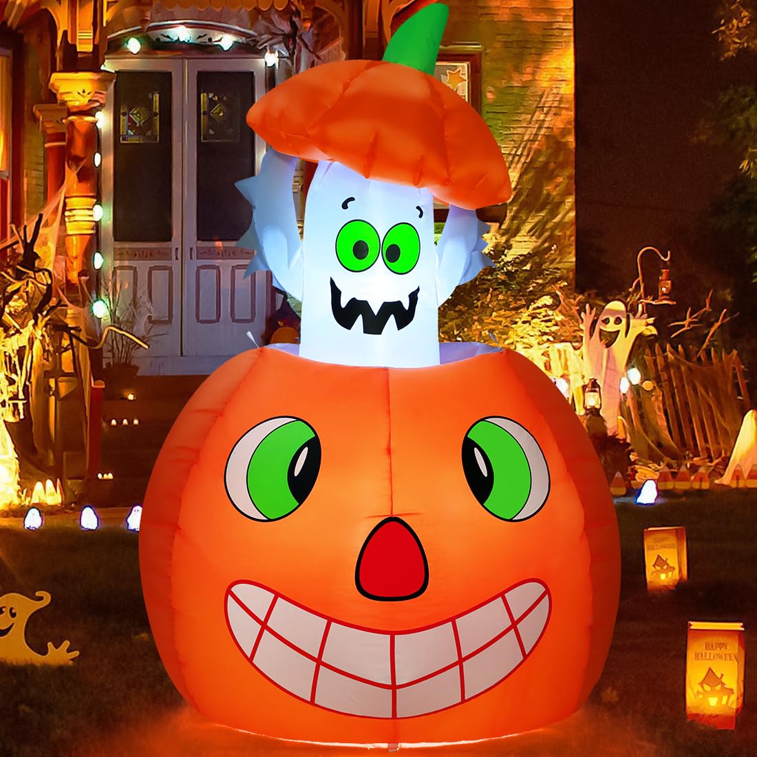 5 FT Animated Pumpkin Ghost Inflatable Outdoor Decoration S3308