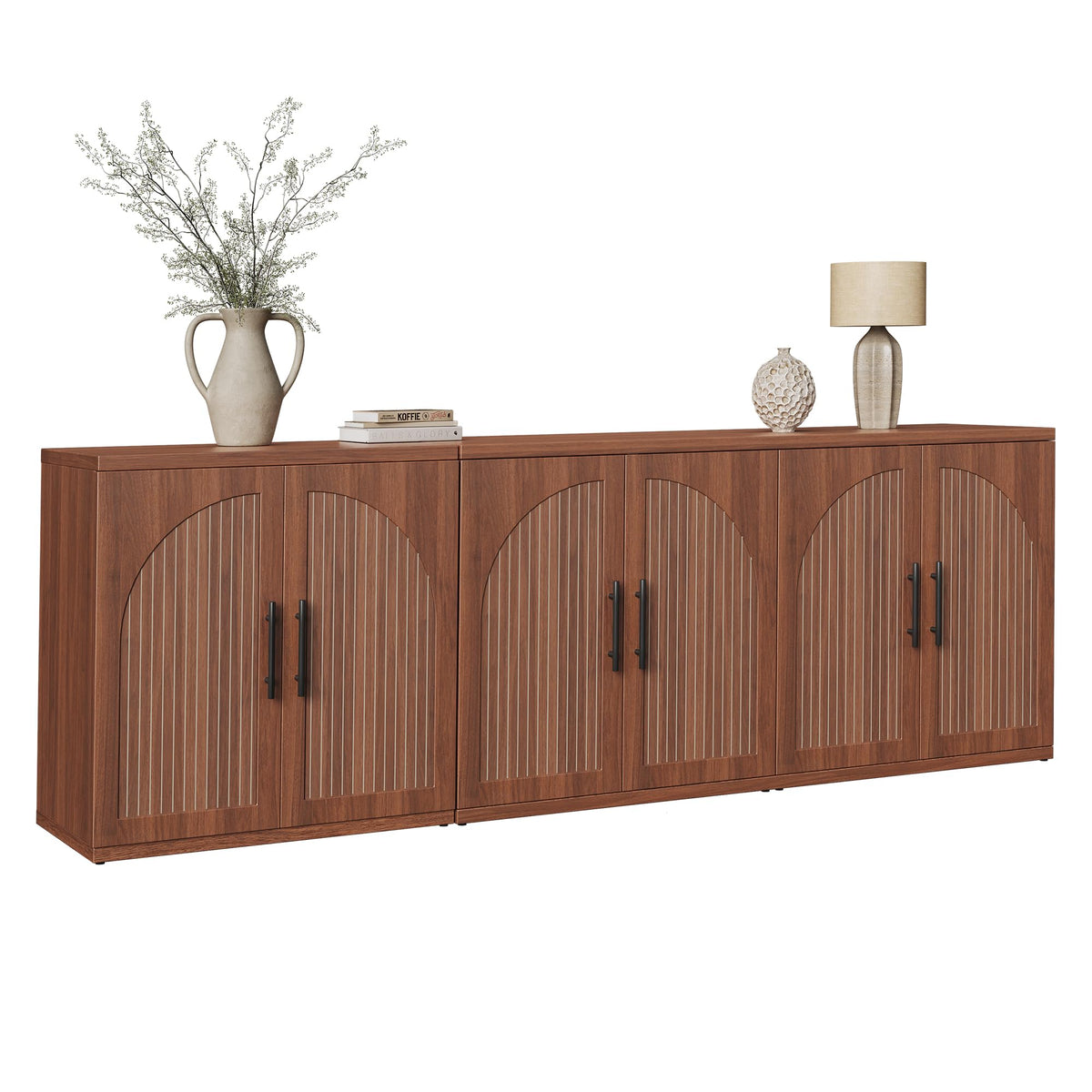 63" Fluted Walnut Credenza with Adjustable Shelf I454