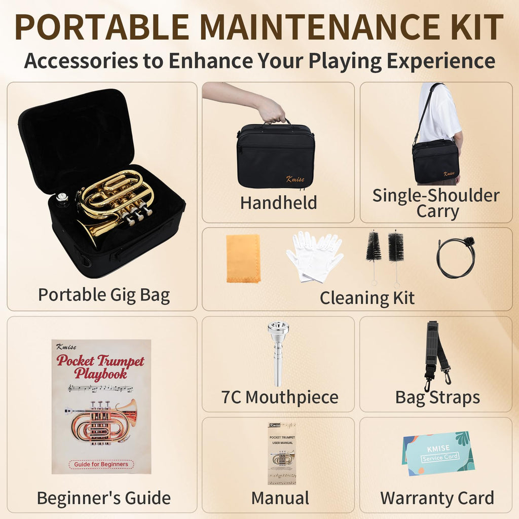 Bb Pocket Trumpet with Case, 7C Mouthpiece and Cleaning Kit F440615