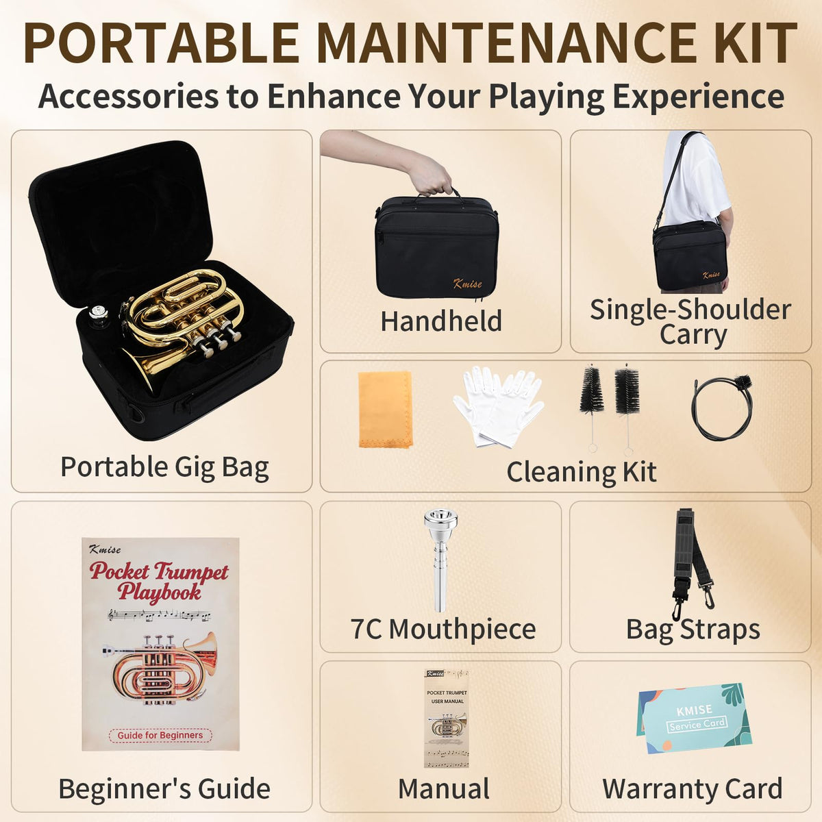 Bb Pocket Trumpet with Case, 7C Mouthpiece and Cleaning Kit F440615