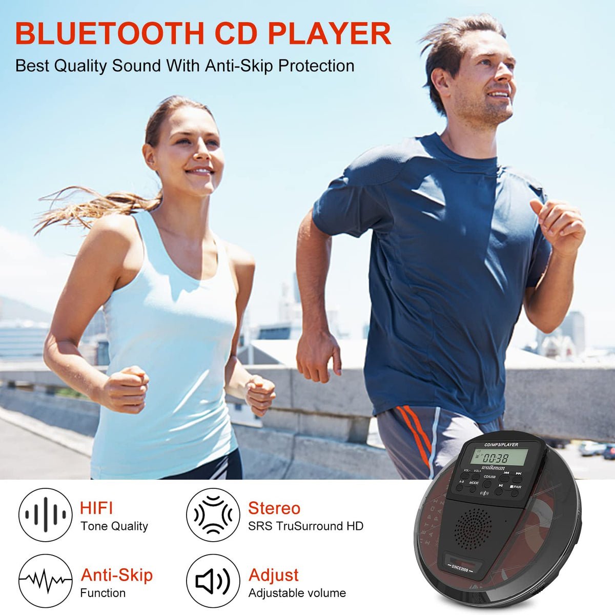 Rechargeable Portable CD Player with Bluetooth C31589