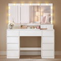 Vanity Desk with LED Lights and Tri-Fold Mirror, 9 Drawers F23590