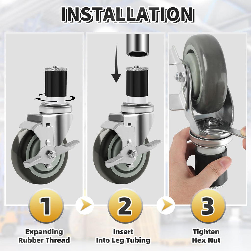 4 Inches Stem Caster Set of 4 with Side Brake N42038